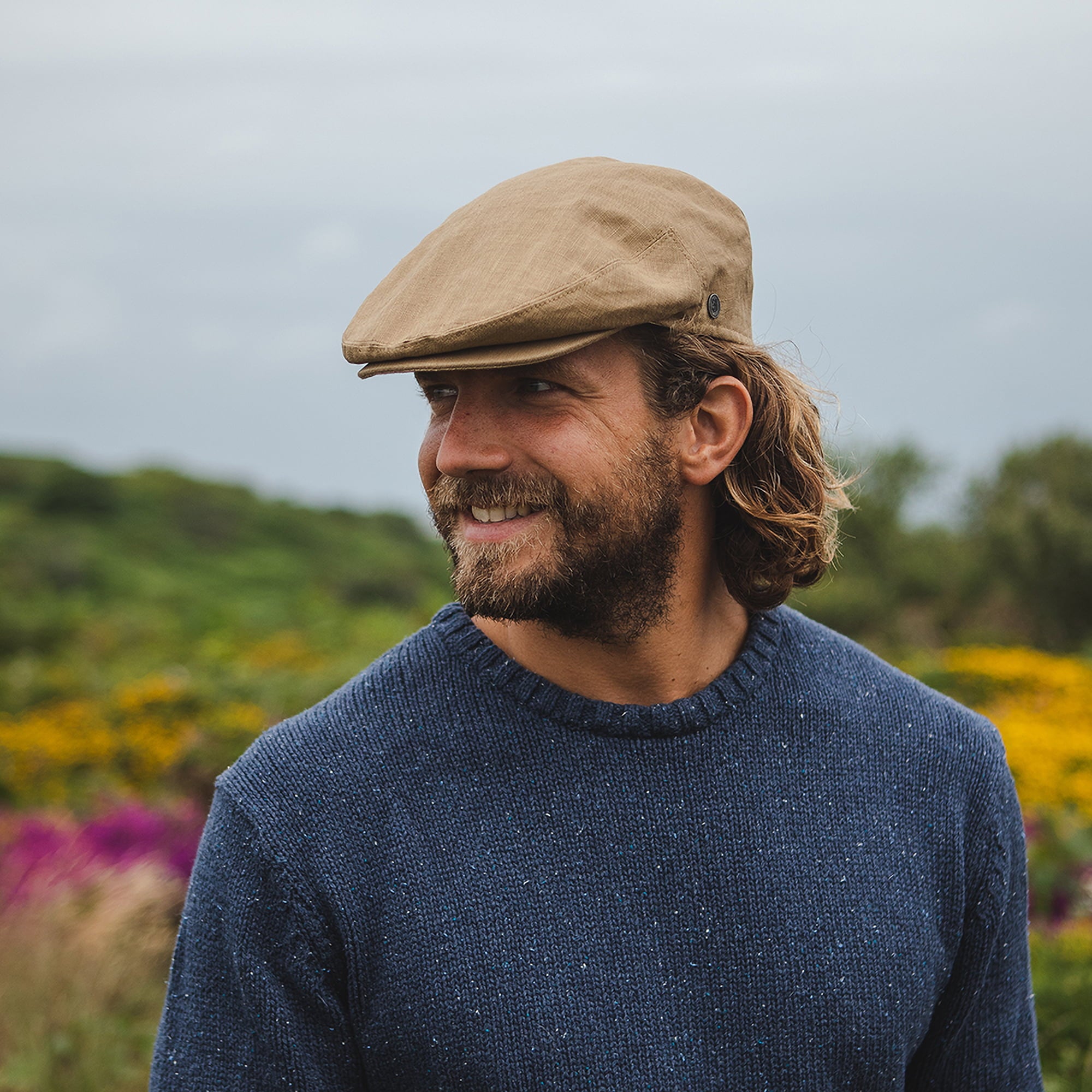 Camel Linen Flat Cap - Image 3