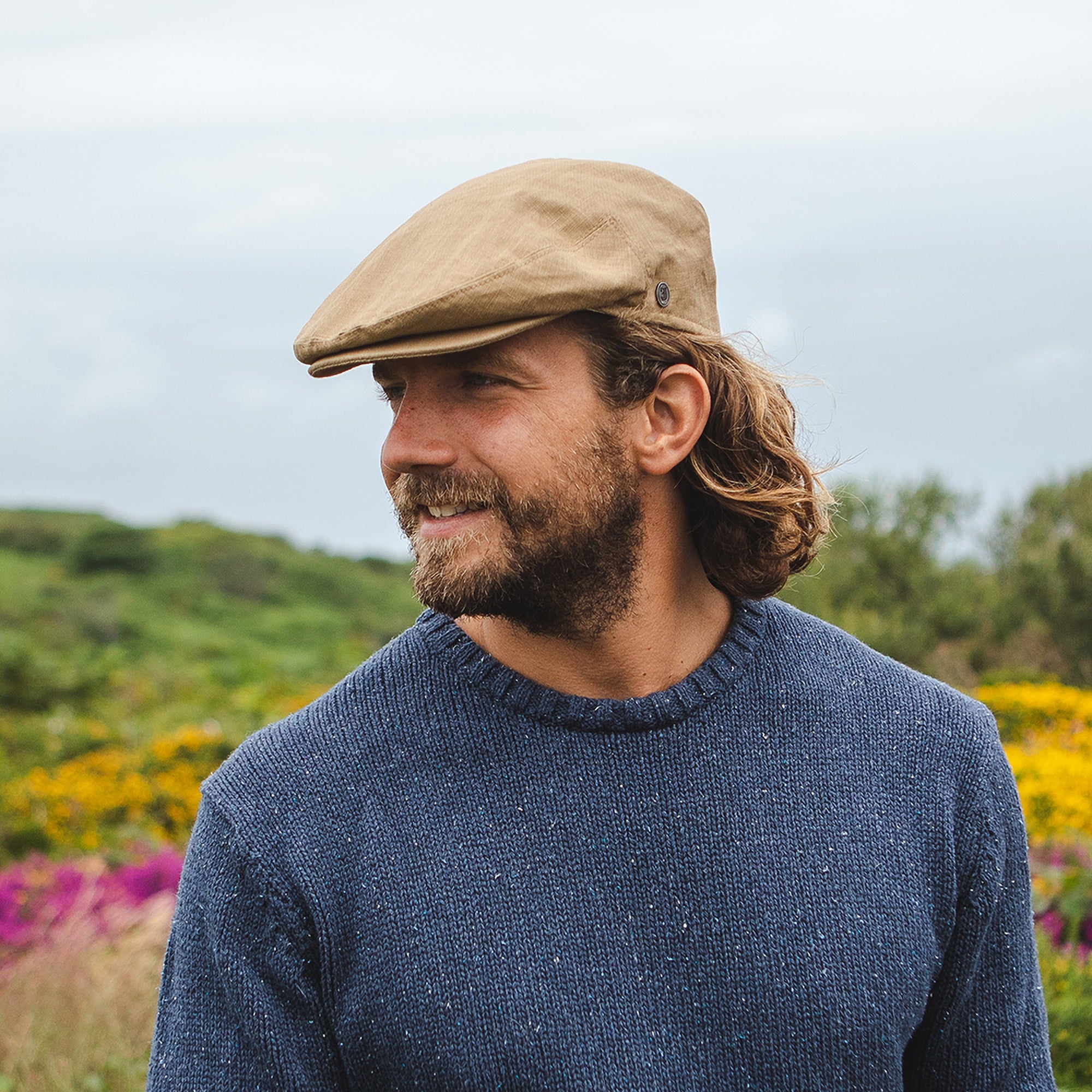 Camel Linen Flat Cap - Image 4
