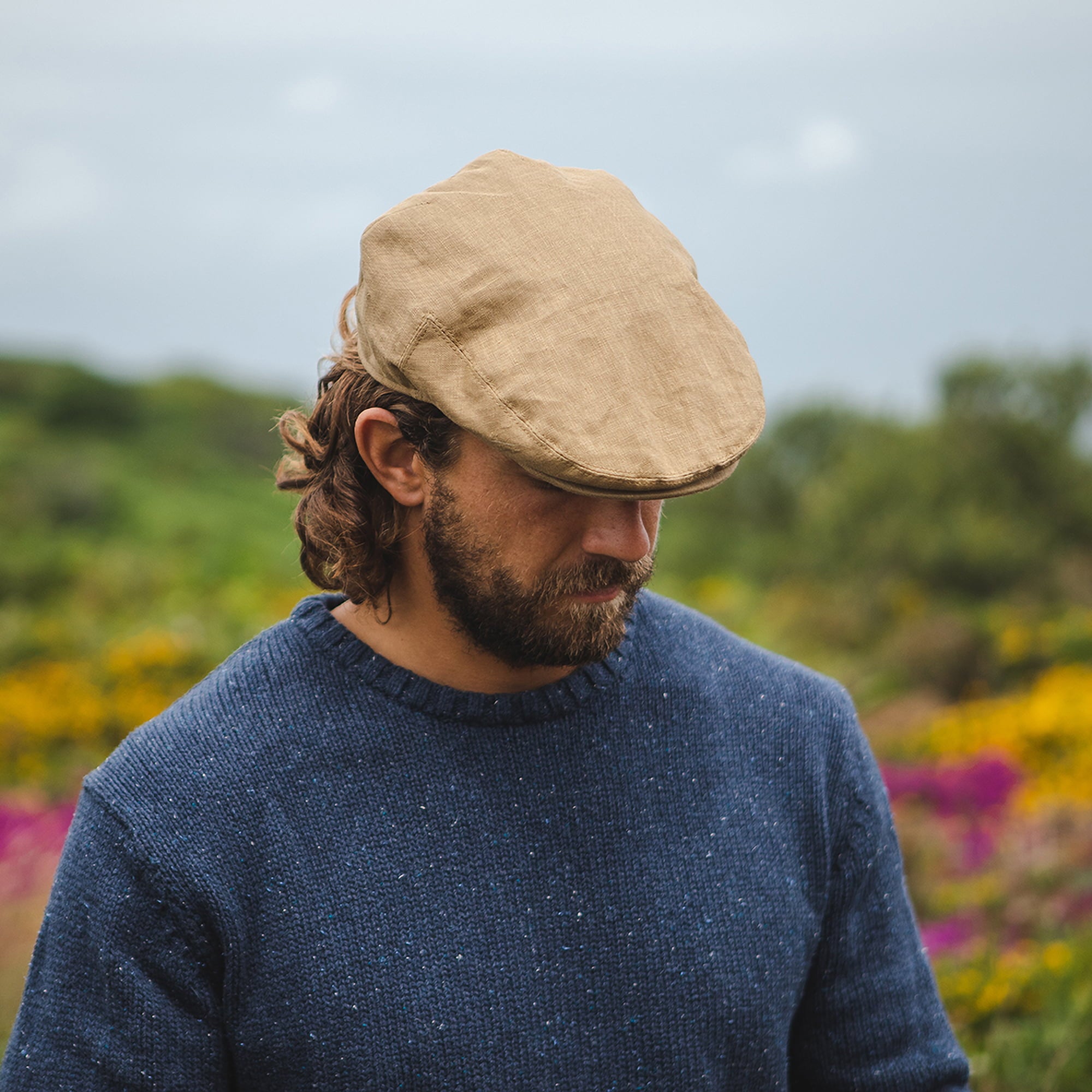 Camel Linen Flat Cap - Image 5