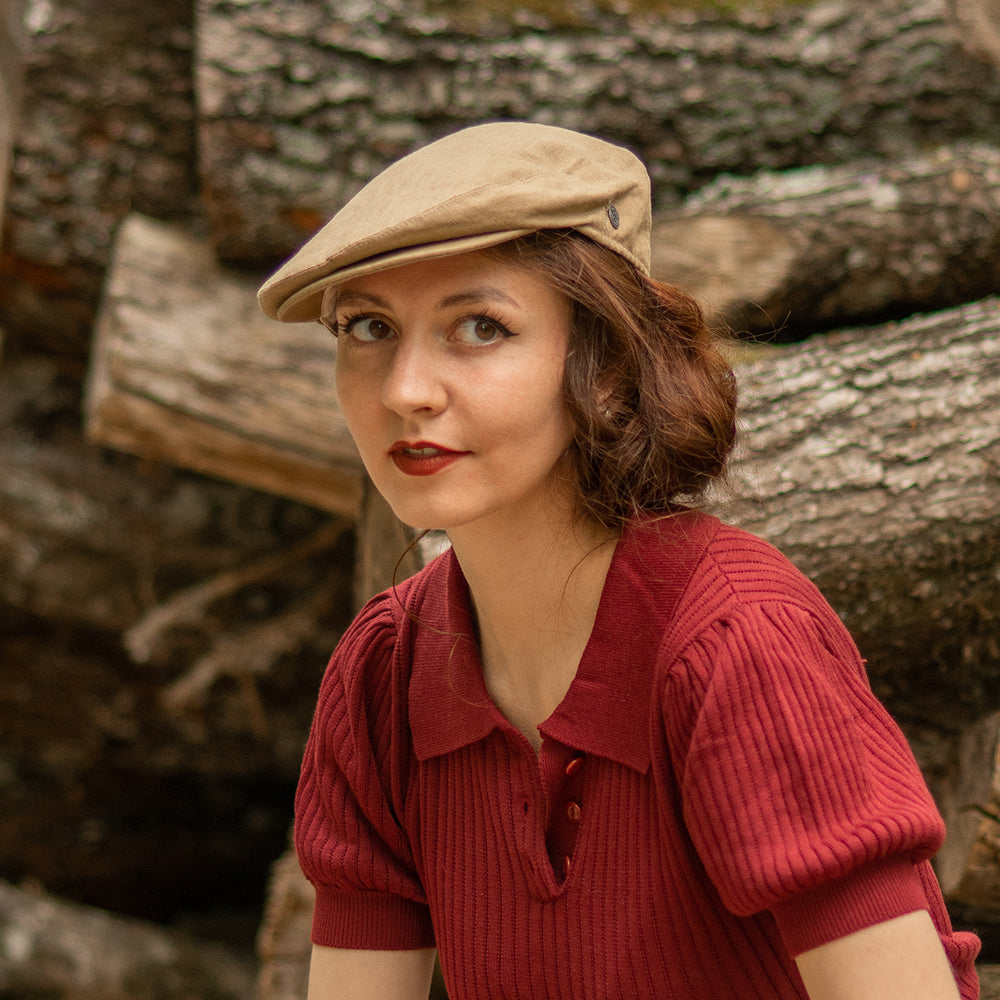 Camel Linen Flat Cap - Image 7