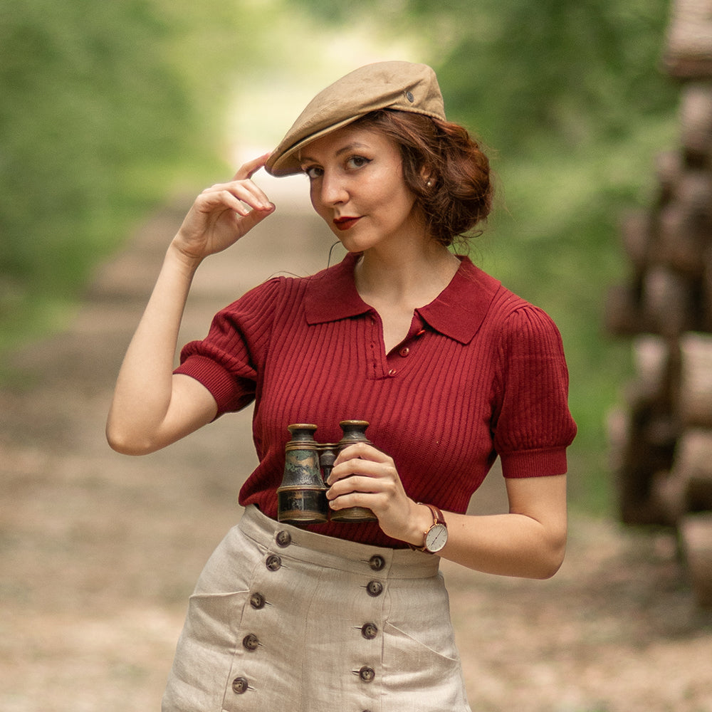 Camel Linen Flat Cap - Image 8