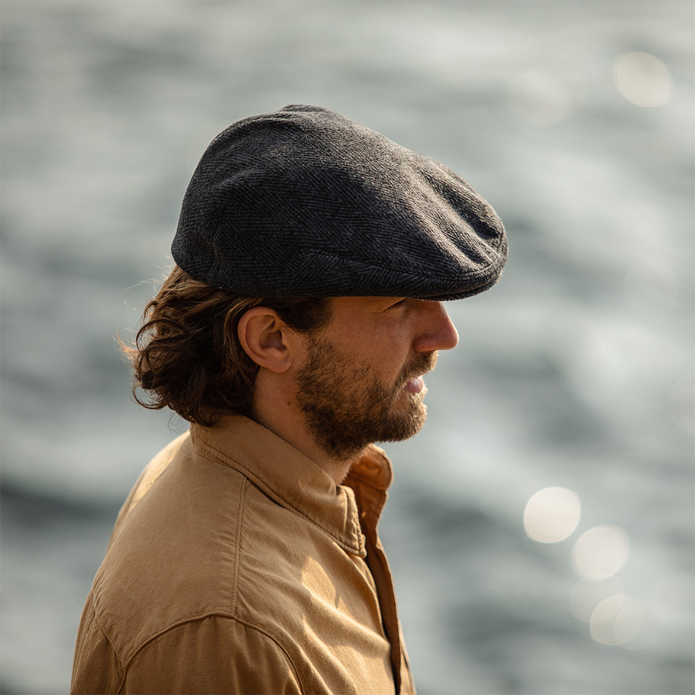 Charcoal Herringbone Flat Cap - Image 4