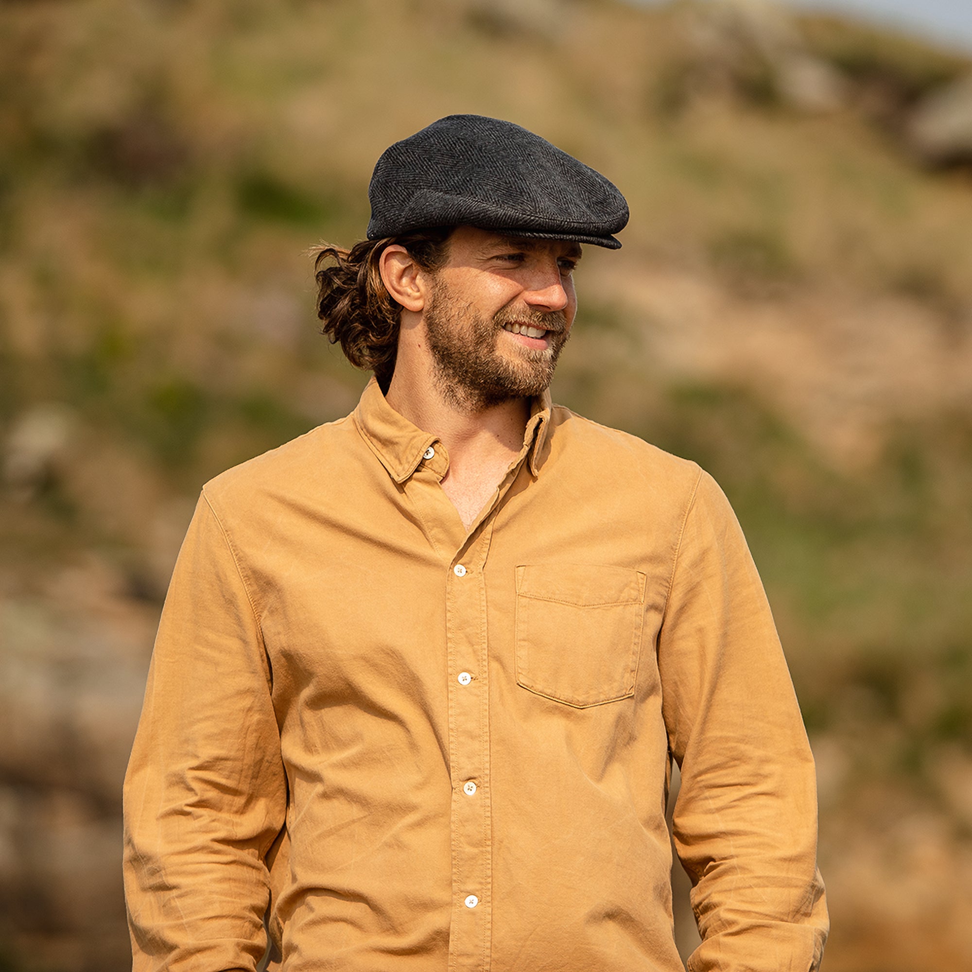 Charcoal Herringbone Flat Cap - Image 5