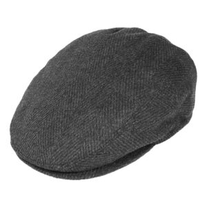 Charcoal Herringbone Flat Cap