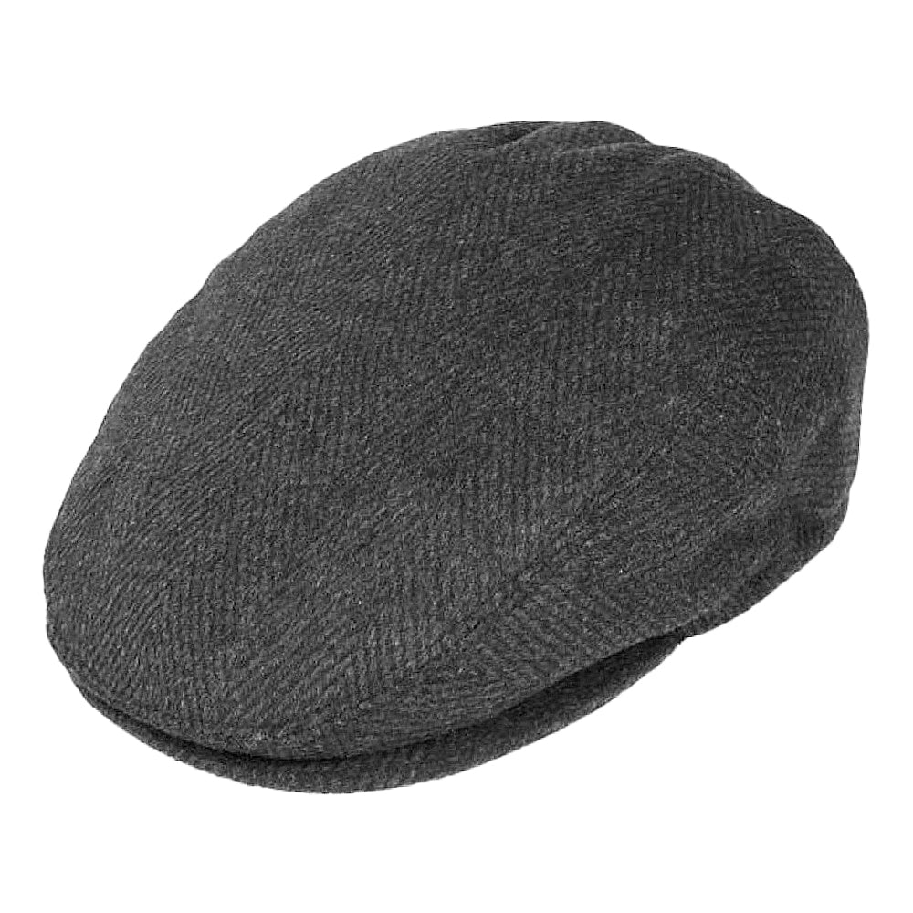 Charcoal Herringbone Flat Cap