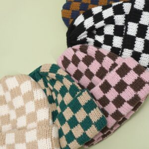 CHECKER SOFT PLUSH BEANIE HAT
