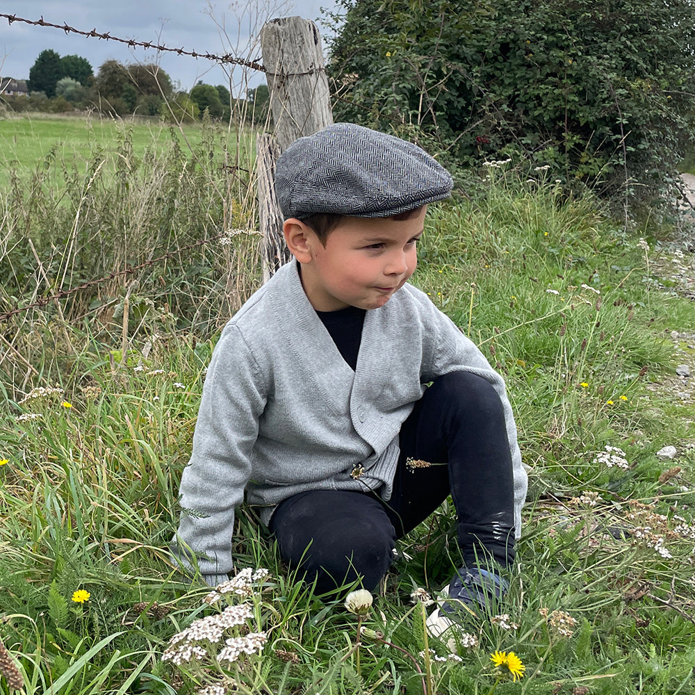 Grey Kids Herringbone Flat Cap - Image 5