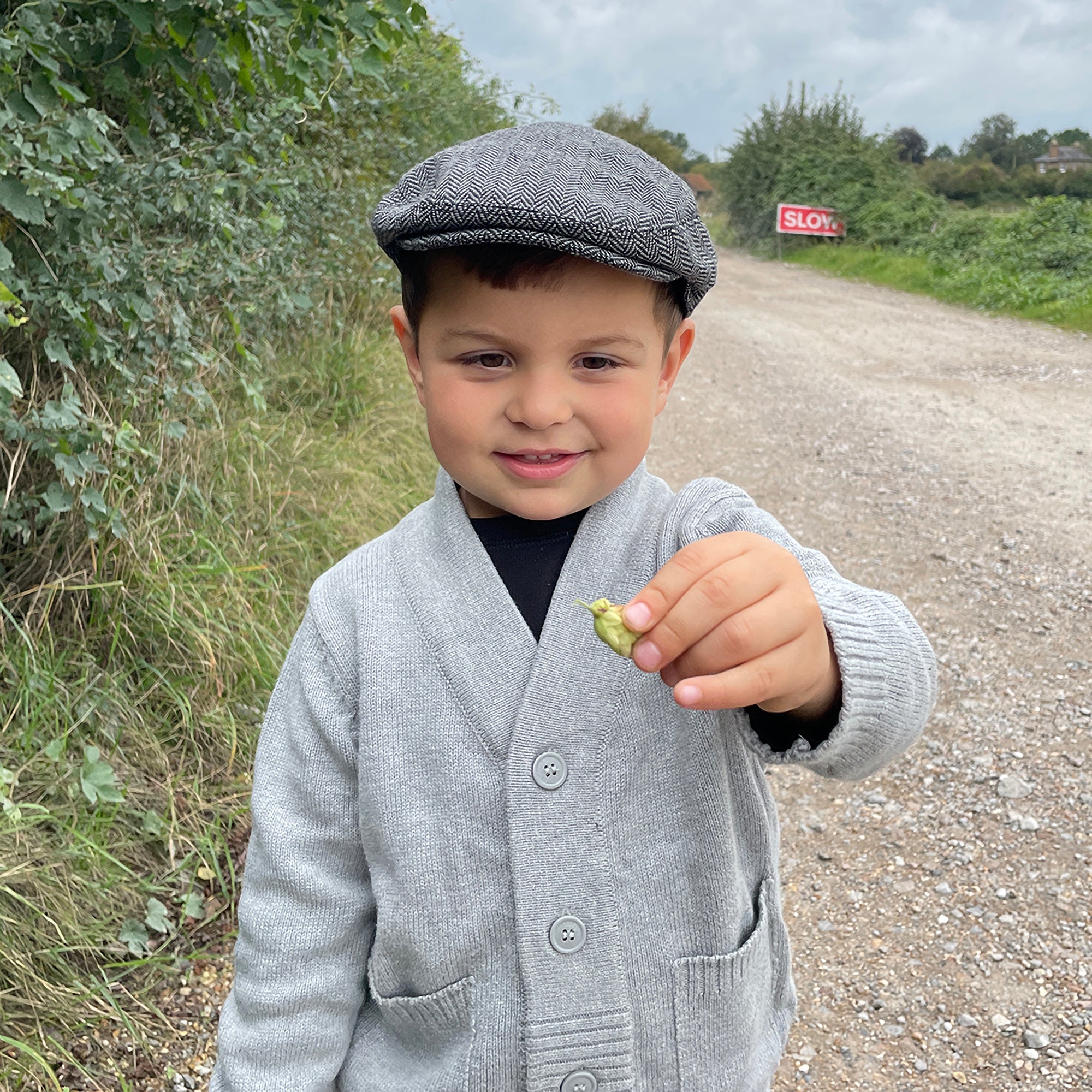 Grey Kids Herringbone Flat Cap - Image 6