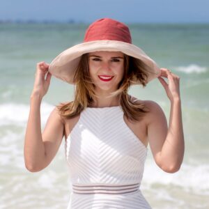 Wide Brim Bucket Hat 5" Sun Hat Womens Floppy 100% Cotton Sun Hat With Chin Strap Sunhats Women Elegant Vacation Honeymoon Gift for Her