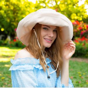 Extra Wide Brimmed Bucket Hats for Women Adjustable Size Summer Style to Fit All Heads Soft Brim Floppy All Season Packable Sun Hat Beige