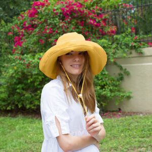Adjustable Size Womens to Fit All Heads Soft Brim Floppy Extra Wide Brimmed Bucket Hat for Women All Season Foldable Hat for Ladies Yellow
