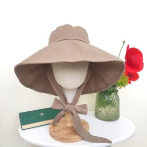 Khaki Linen Cotton Summer Bucket Hat, Linen Wide Brim Sun Bonnet, Floppy Vacation Honeymoon Foldable Sun Hat, Gift for Her Hat
